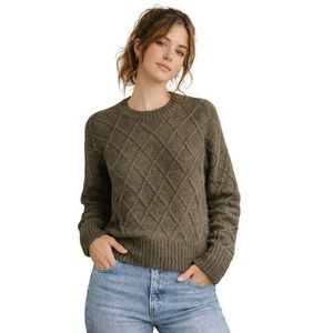 Sanctuary Olive Green Cable Knit Sweater Womens L Cotton Crewneck NWT Flaw Cozy